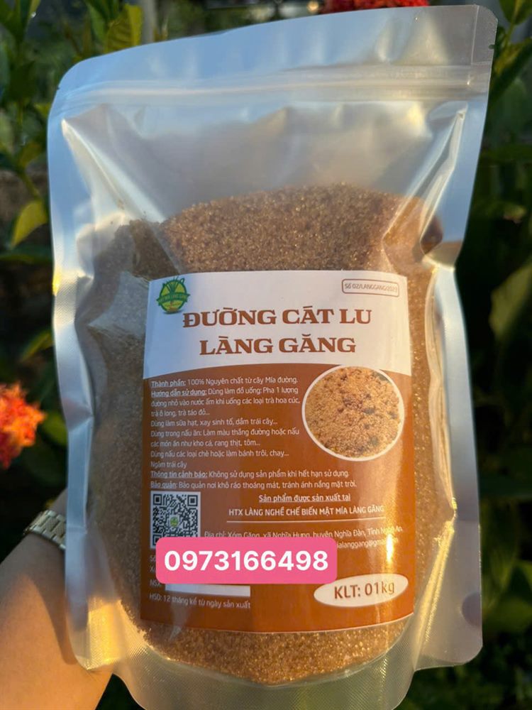 Túi đường cát lu Làng Găng 1kg, hạt nhỏ màu nâu vàng